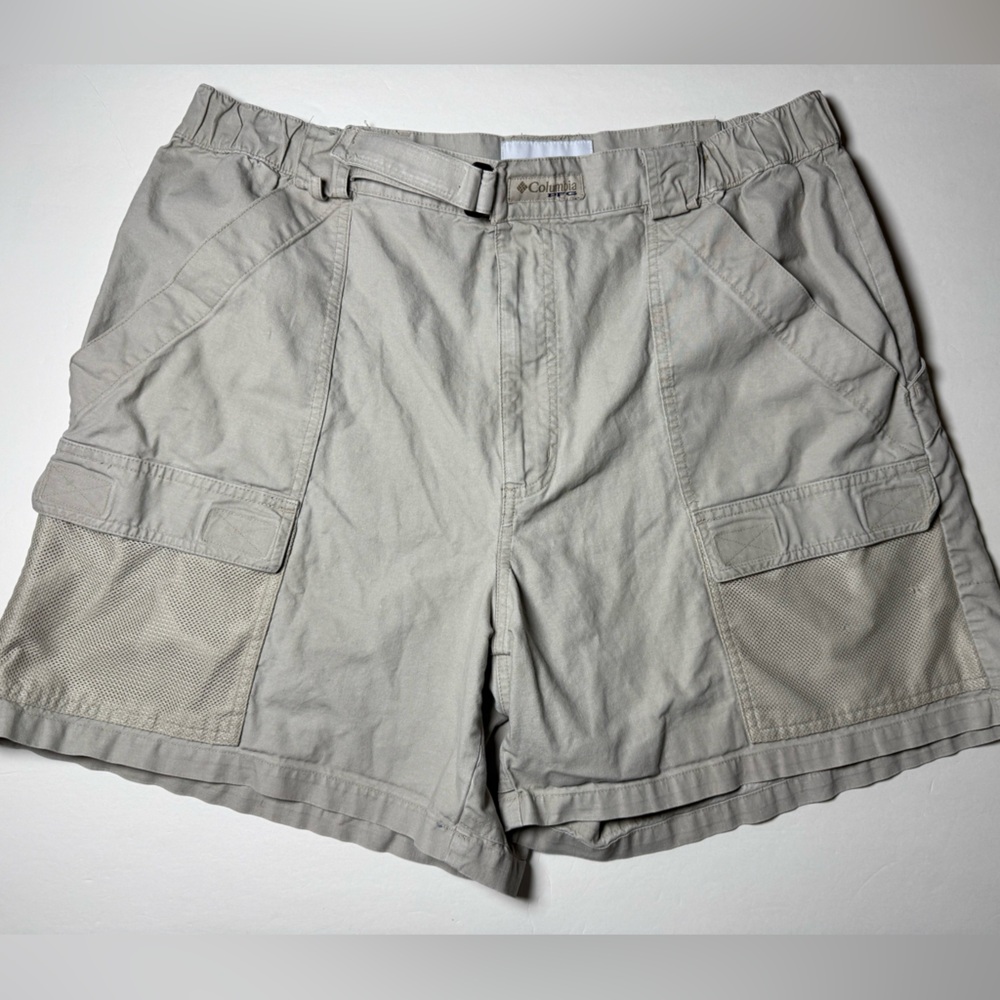 Columbia PFG Vintage Fishing Shorts Mens34 (L) Khaki Cotton Mesh Pocket outdoor
